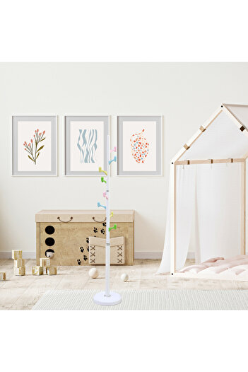 Arfan Freestanding Coat Rack – Metal Clothing Hanger with 8 Multi-Color Hooks - White