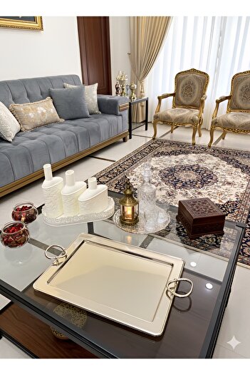 aljahwari Large nickel serving tray, 48x34cm