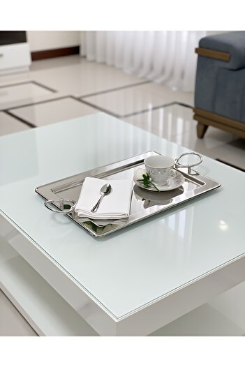 aljahwari Small shiny silver serving tray 34x24 cm