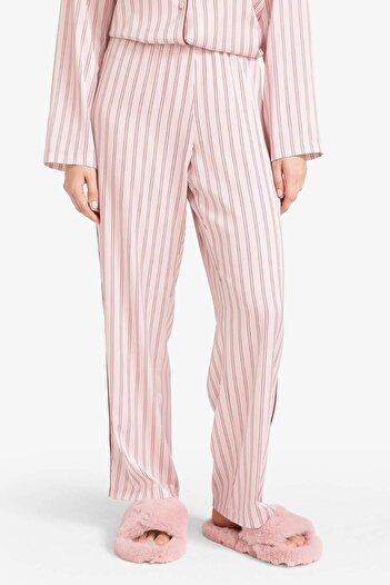 DeFacto Pijama Takımı Regular Fit Saten Çizgili Uzun Kollu Üst Uzun Alt-Fall in Love G0227AX25AU