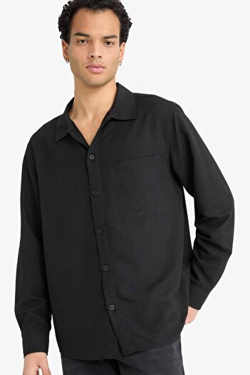 DeFacto Relax Fit Apache Collar Woven Long Sleeve Shirt F6342Ax25Au