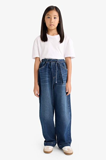 DeFacto Kız Çocuk Wide Baggy Fit Beli Lastikli Jean Pantolon G2949A825WN