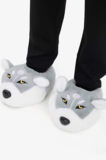 DeFacto Men's Wolf Themed Flat Sole Slippers F0474Ax25Wn