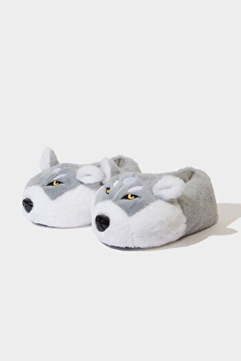 DeFacto Men's Wolf Themed Flat Sole Slippers F0474Ax25Wn