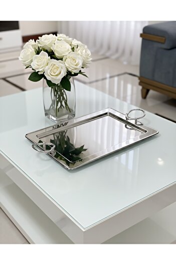 aljahwari Medium shiny silver serving tray, 41x29 cm
