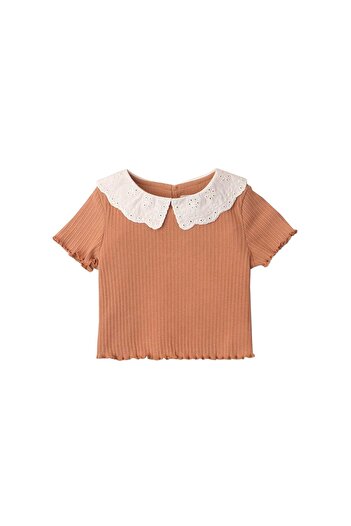 Gingersnaps Girls' Ribbed Blouse with Lace Collar