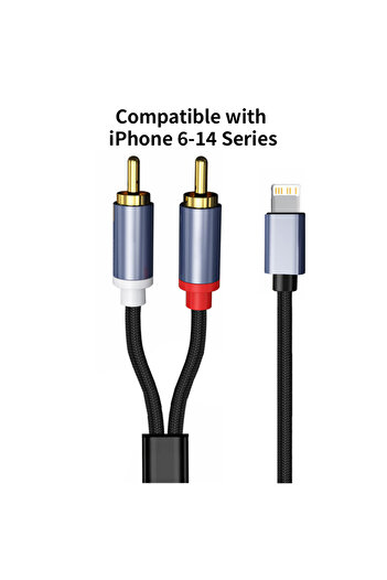 Choice كابل Lightning إلى RCA رمادي بطول 3 أمتار، محول صوت Aux ستيريو Y Splitter لهاتف iPhone 14 13 12 11 للطاقة