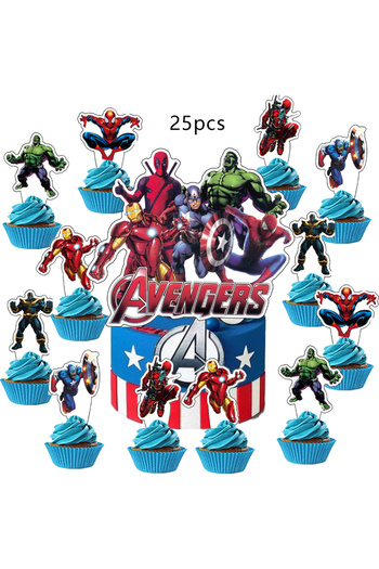 Miniso 25pcs 25pcs The Avengers Cake Topper、Cupcake Toppers, The Avenger Birthday Decorations，The AvengerTh