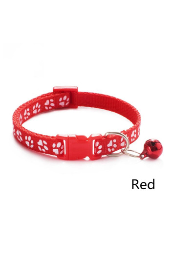 Choice Red Pet Collar With Bell Cartoon Footprint Colorful Dog Puppy Cat Accessories Kitten Collar Adjustab