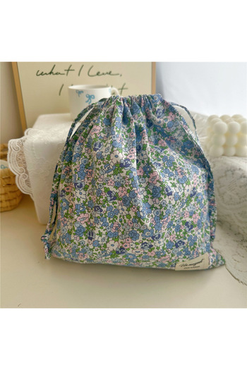 Choice blue Portable Organizer Cotton Makeup Bag Travel Underwear Clothing Drawstring Bags Flower Print Mom