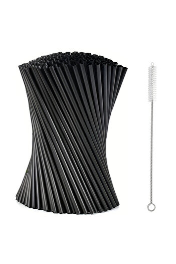 APWIKOGER Black 100Pcs Beverage Drink Tube with Straw Brush Flexible Plastic Straw Milkshake Straws Wedding Pa