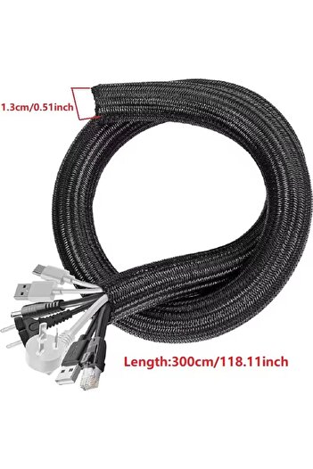 Choice Black 3M 5/1M Braided Cable Sleeve PET Nylon Wrapping Cable Casing Cable Sleeves Wire for Desk PC TV
