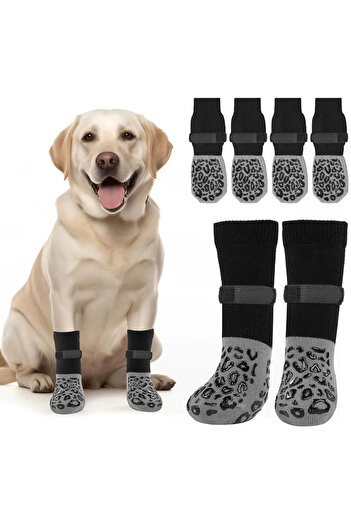 Choice L 1Set(4pcs) 4-Pack Anti-Slip Dog Socks, Prevent Licking and Biting of Hard Wooden Floors, Strong Gr