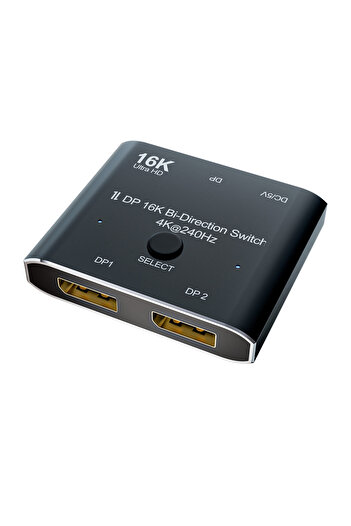 Choice black DisplayPort Switch 16K Splitter Bidirectional DP 2.0 Switcher Box 2 in 1 Out/1 in 2 Out Suppor
