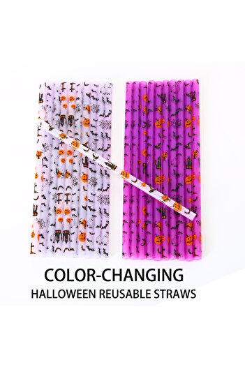 Choice 12PCS New Style Halloween Color-Changing Reusable Straws Plastic Hard Durble Drinking Straws Bar Acc