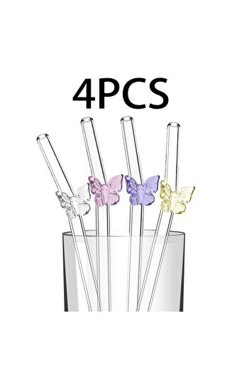 Choice 4PCS Mixed CPPY Cute Butterfly Straw Pretty Reusable Glass Tube Dishwasher Safety Durable Straws