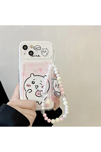 Miniso With Lanyard For iPhone 11 Cute Cartoon Japan Anime Chiikawa Card Wallet Pocket Phone Case For iPhon