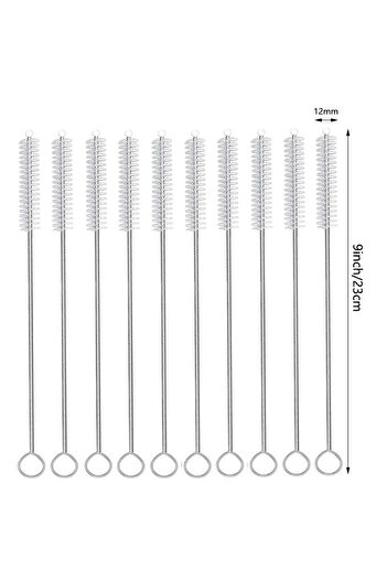 Choice 10Pcs 12mm 10Pcs Drinking Straw Cleaning Brush Kit Reusable Tube Pipe Cleaner Nylon Stainless Steel
