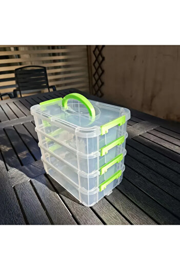 Choice Green 4-layer Transparent Plastic Storage Box Cover Partitioned Drawer Storage Box Building Block St
