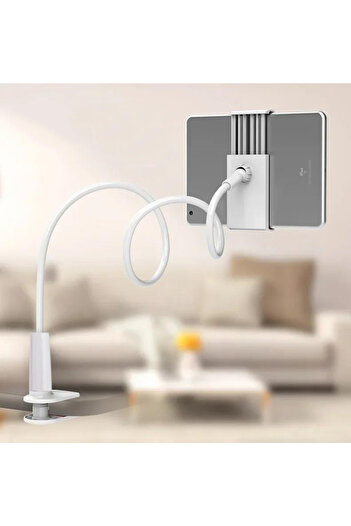 Choice White Phone Clip on Stand Holder with Grip Flexible Long Arm Gooseneck Tablet Lazy Bracket Mount Cla
