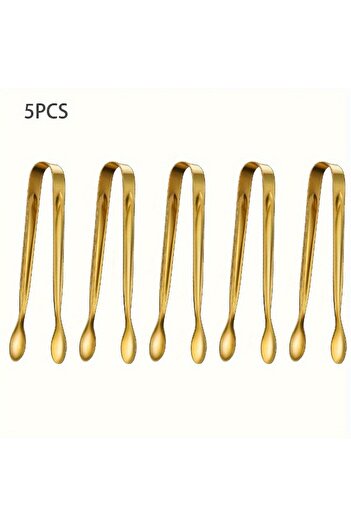 Choice 5pcs 5pcs Golden Mini Serving Tongs - Elegant Stainless Steel Appetizer & Snack Servers for Weddings