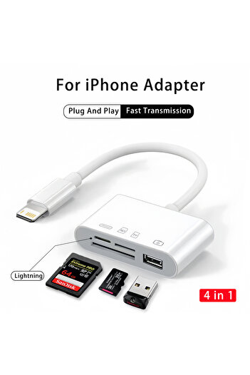 Choice 4 IN 1 Lightning 4 in 1 USB Card Reader SD/TF Card For iPhone 14 13 12 11 Pro Max Lightning Fast Cha