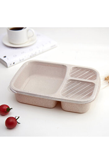 Choice Beige Compartment Separate 3 Grids Portable Lunch Box Kids Students Office Bento Box Food Storage Co