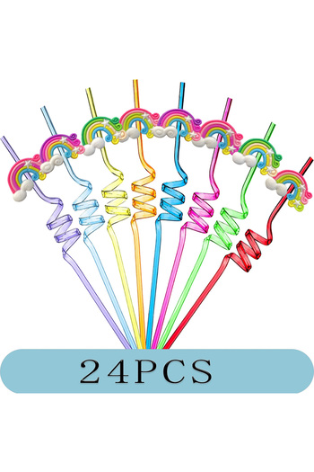 Choice 24PCS Rainbow 8-24PCS Curly Colored Reusable Children's Straws, Mermaid, Rainbow, Little Mary Straws