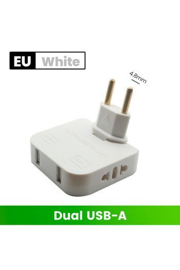 Choice مقبس تمديد سفر أبيض 4.8 مم 2USB قابل للدوران 180 درجة، محول طاقة عالمي 3 في 1، أوروبي