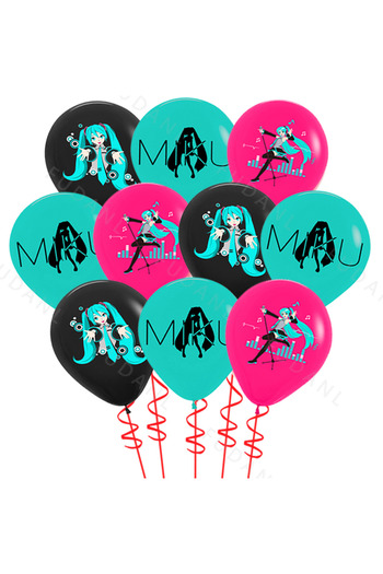 Miniso 12INCH 12pcs 20241029LC01-4 12/24/36/48pcs New Singer Goddess Hatsune Miku Theme 12inch Latex Balloo