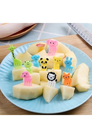 Choice 10pcs Random Color 10pcs Animal Farm Fruit Fork Mini Cartoon Children Snack Cake Dessert Food Pick T