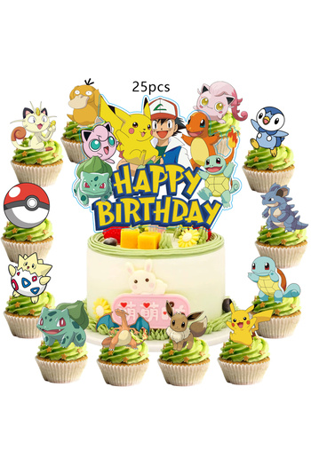 Miniso 25pcs 25pcs Pokemon Cake Topper、Cupcake Toppers,Pikachu Birthday Decorations，Pikachu Theme Party Sup