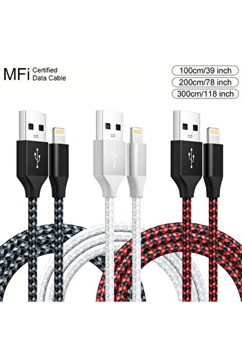 Choice Lightning to USB-A 2M 3PCS Mixed High qualit MFi Certified USB A To Lightning 1M 2M 3M Cable For iPh