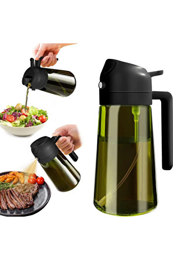 Choice Black 2-in-1 Oil Spray Bottle - Kitchen Cooking Dispenser for Olive Oil & Vinegar, Plastic BBQ Sauce
