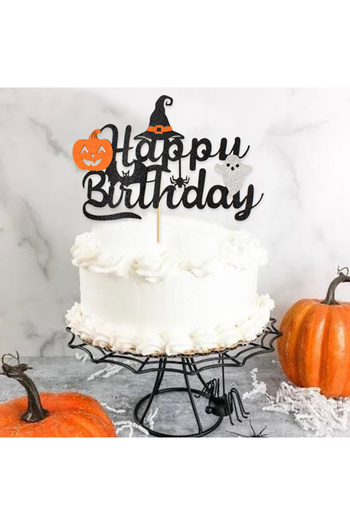 Choice black Happy birthday cake topper, sparkling pumpkin ghost Halloween theme birthday cupcake decoratio