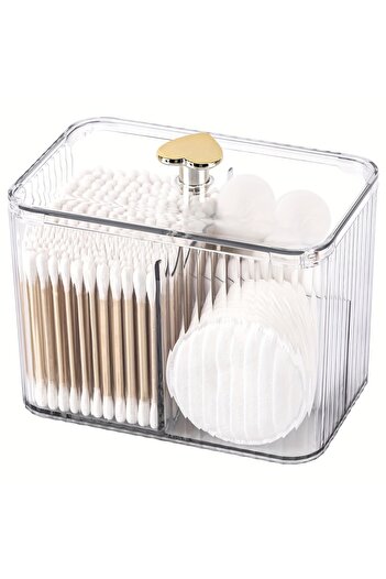Choice Clear Qtip Holder Dispenser 3-Section Clear Bathroom Organizer Jar 3 Grids Cotton Swab/Pad/Ball Hold