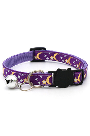 Choice 1pc purple Gold Stars and Moon Cat Collar with Reflective Safety Buckle and Bell Adjustable Cats And