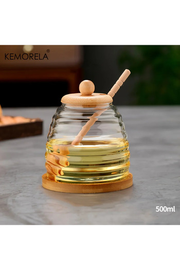 Choice 500ML Glass Honeycomb Tank Kitchen Honey Storage Container with Dipper and Lid Honey Bottle for Hall