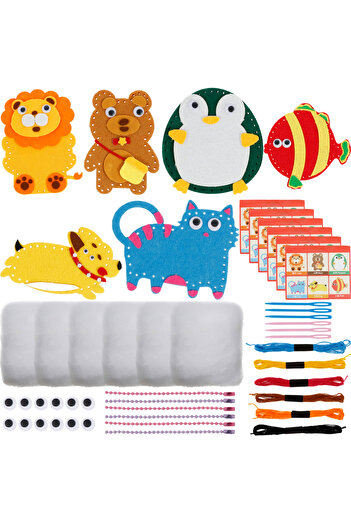 Choice 6pcs set B 6PCS Sewing Kit for Kids Cute Animal Sewing Craft Set for Beginners DIY Crafting Felt Sew