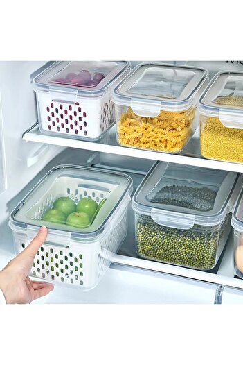 Choice M Clear Double Layer Sealed Preservation Box, Plastic Fruit and Vegetable Drainage Storage Box, Micr