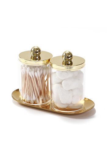Choice 2pcs and tray 2/3 Pack Qtip Holder Bathroom Set with Golden Tray Organizer Acrylic Plastic Apothecar