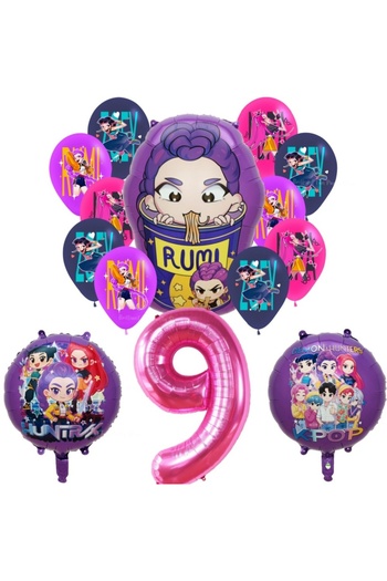 Disney As picture Other Balloon Set -9-14pcs 14pcs Demon Hunters Balloons Set Music Girl Number Aluminum Fo