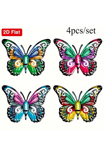 Choice 16.5x12.5cm A 4pcs/set 2D Metal Butterfly Wall Art Decor for Garden Living Room Balcony - Durable Ou