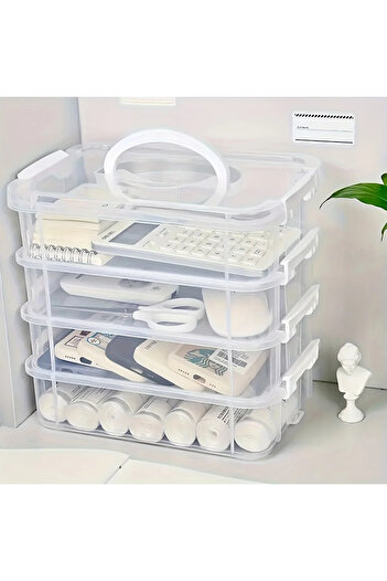 Choice White 4-layer Transparent Plastic Storage Box Cover Partitioned Drawer Storage Box Building Block St