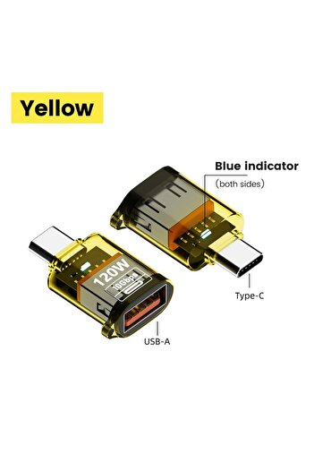 Choice Yellow C Male to U USB 3.2 to Type C Adapter OTG Fast Charging 120W 10GB High Speed Data Audio Trans
