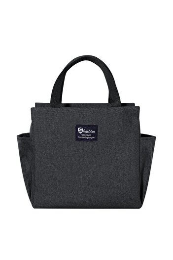 Choice Black Portable Double Pocket Insulated Bento Bag Aluminum Foil Thickened Lunch Box Lunch Bag With Lu