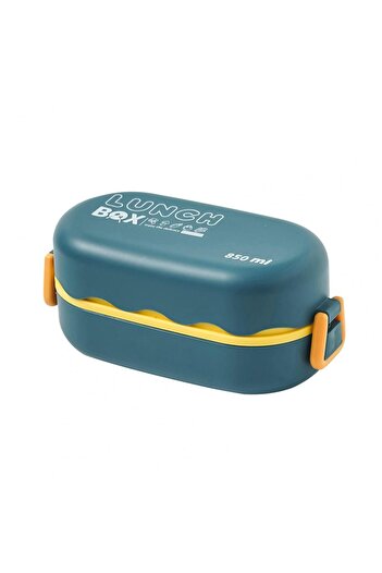 Choice blue 850ML Portable Double-layer Lunch Box Microwavable Bento Box with Tableware Sealed Leak-proof F