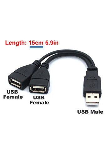 Choice كابل تمديد 15 سم من 1 ذكر إلى 2 أنثى USB 2.0 مقسم Y كابل محول طاقة للكمبيوتر الشخصي والسيارة D