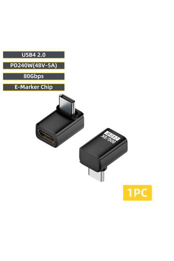 Choice محول 80G-LT-HS USB4 V2 من النوع C بزاوية 90 درجة بسرعة 80 جيجابت في الثانية Thunderbolt 5 4 3 محول 240 واط USB-C C