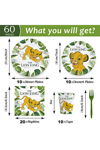 Disney 60pcs Set 60pcs/set Lion King Party Decorations New Simba Theme Paper Cups Plates Napinks Bab